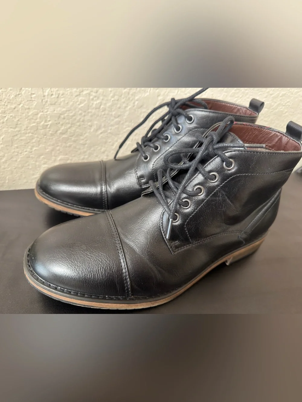 Perry Ellis Portafolio Boots Black Faux Leather Men's MANNING II Lace-Up SZ 9